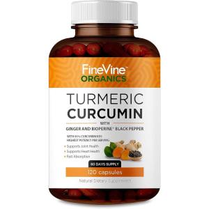 imageTurmeric Curcumin with BioPerine Black Pepper and Ginger  Made in USA  240 Vegetarian Capsules for Advanced Absorption Joints Support120 Count Pack of 1